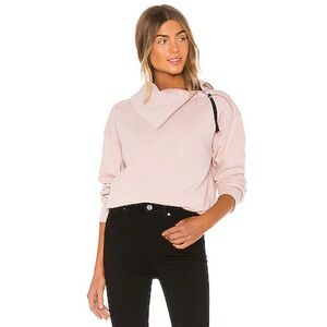 All Saints 100% Cotton with Leather Trim Cowl Neck Sweatshirt